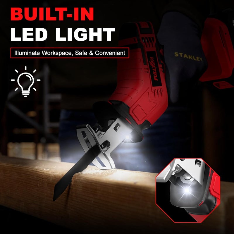 FULLYEA Cordless Reciprocating Saw, 0-3500 RPM Electric Saws with 4 Blades & 2*2.0Ah Batteries, Tool‑Free Blade Change, Handheld Saw Lightweight, Battery Reciprocating Saws for Cutting Wood PVC Pipe - Image 4